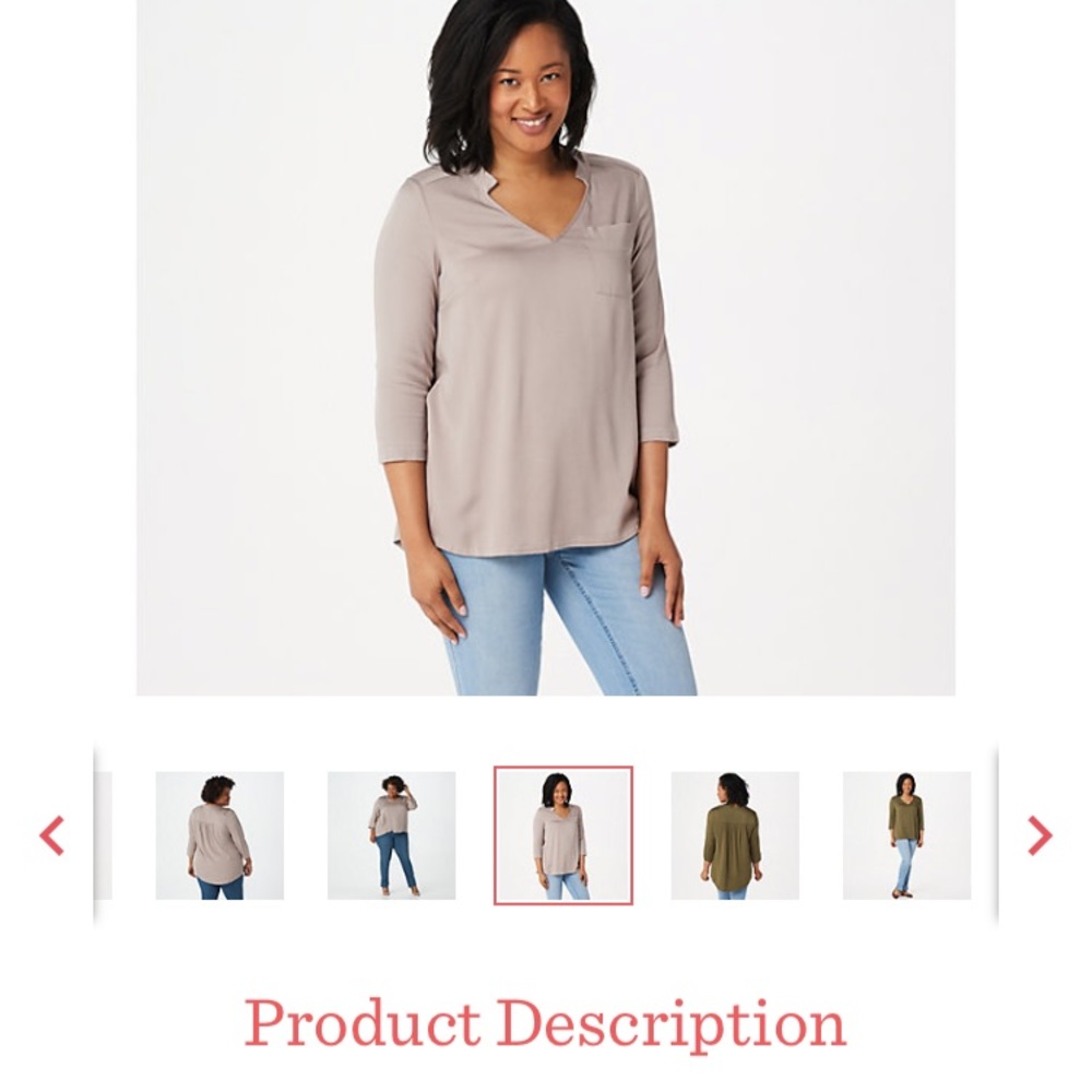 Lisa Rinna Collection Stretch Woven Open-Neck Blouse - Buff